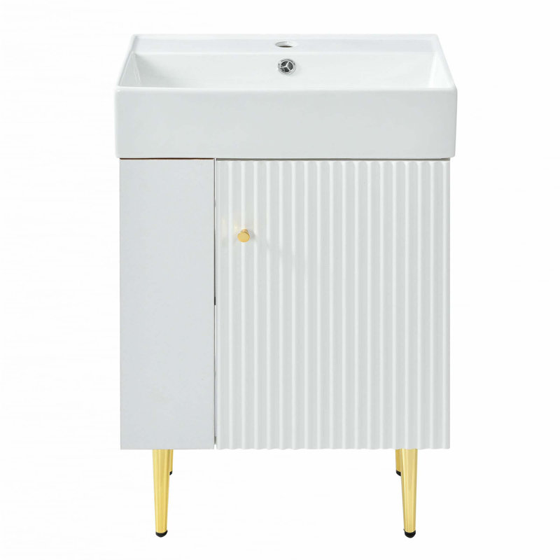 Meuble-lavabo 21,6 po avec lavabo simple en céramique, rangement à gauche, Blanc