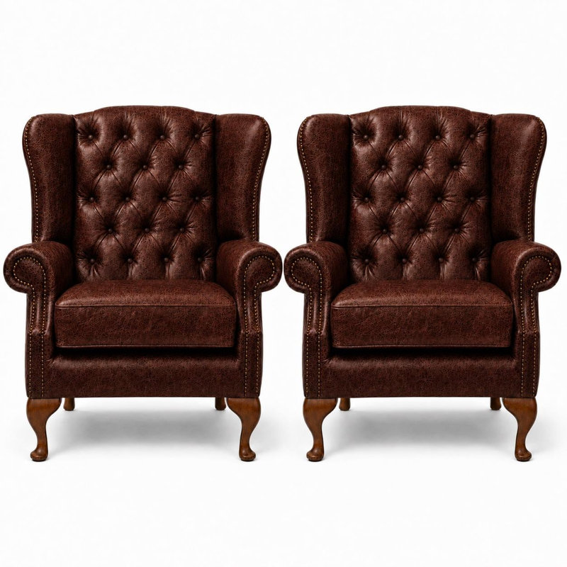 Upholstered Leather Armchair, Vintage Espresso Dark Brown