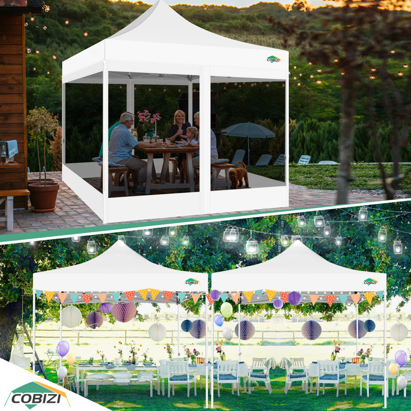 118' W x 118' D  Heavy Duty Pop Up Canopy Tent with 4 Sidewalls, Commercial Gazebo Party Tent, Blanc