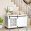 Meuble de 39,96 po moderne pour cage de chien, blanc avec porte de grange coulissante et côté pour petits et moyens chiens d'intérieur, barres en métal, roues verrouillables, cage d'assemblage facile à déplacer sur la surface fonctionnelle, barres de chenil