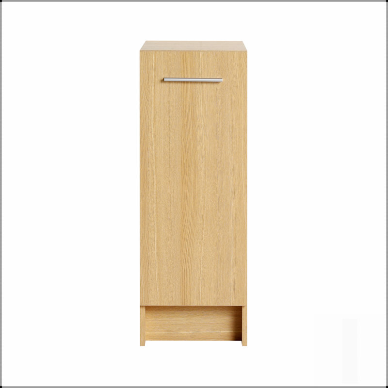 Armoire de rangement autoportante mince de 12 pouces, finition chêne clair, porte simple, parfaite pour les espaces étroits et l'organisation efficace