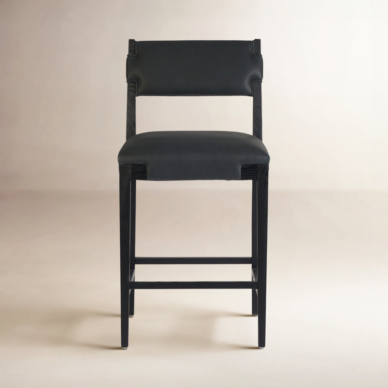 Tamari Stool-Sonoma Chestnut-Bar, Black, Black Genuine Leather, Counter Stool (27.76" Seat Height)
