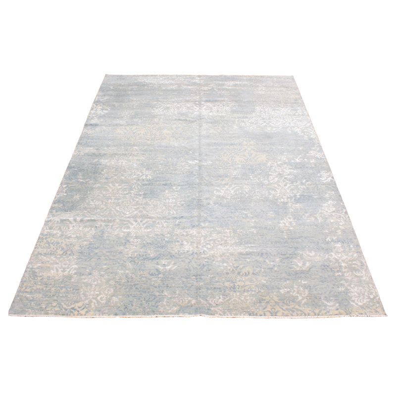 Tapis unique en laine noué à la main gris clair / beige / blanc nouvel âge 10 pi x 13 pi 5 po Ambri
