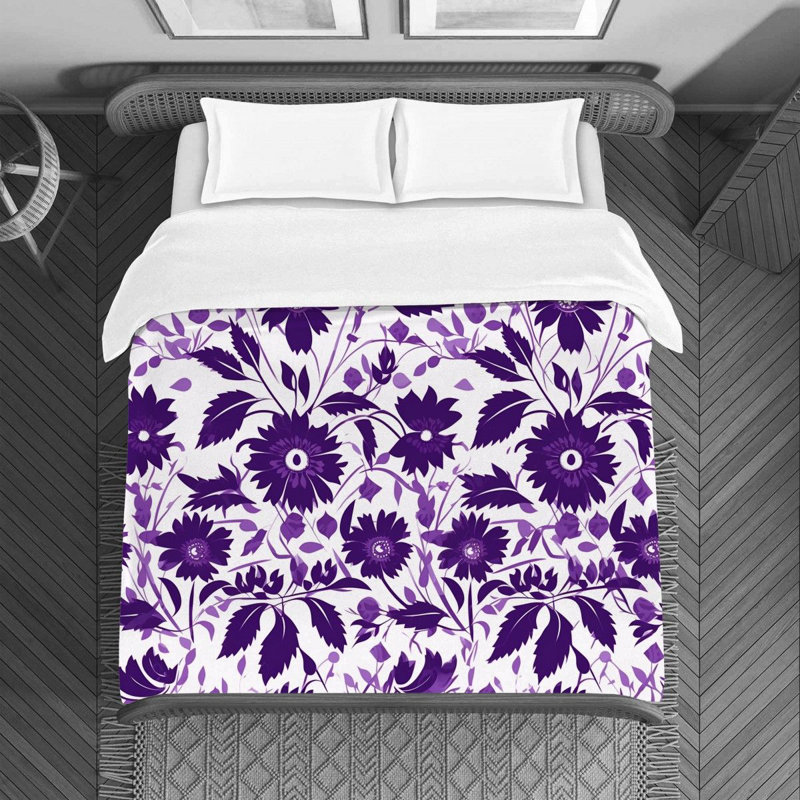 Machine Printed Duvet Cover, Queen Duvet Cover, Purple/White