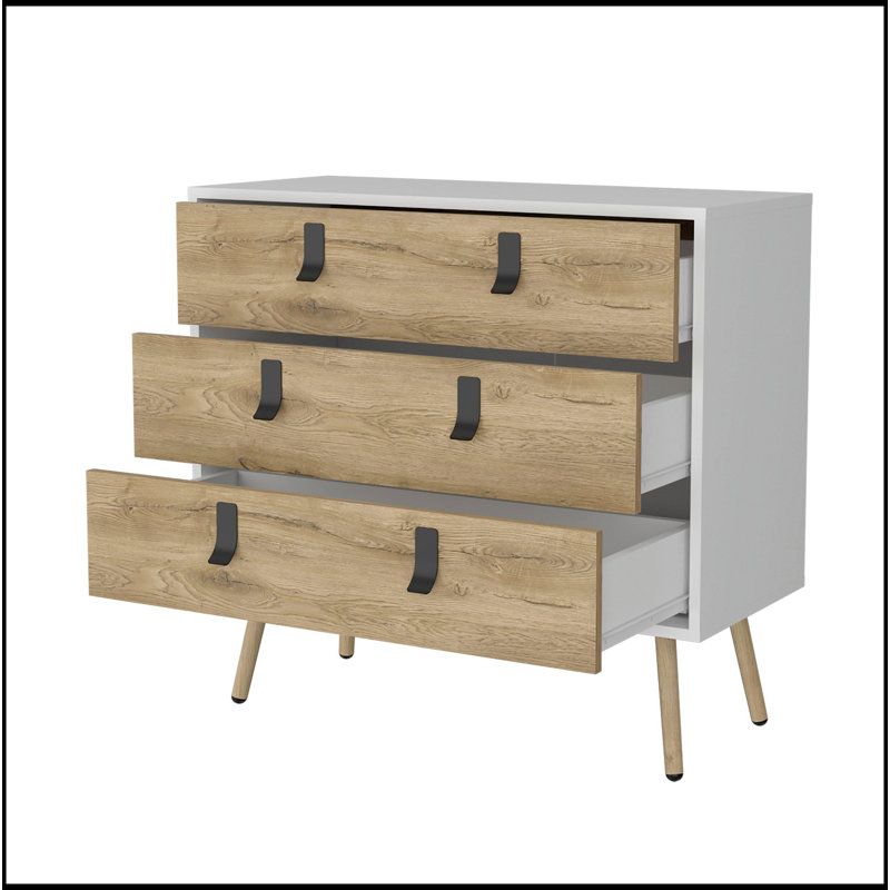 Commode 3 tiroirs blanche et macadamia