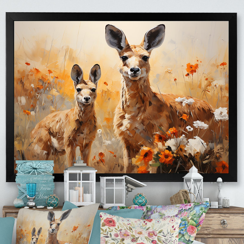 «Kangaroo Golden Blooms Outback» sur toile, Cadre simple noir, H 12 po x l 20 po x P 1 po