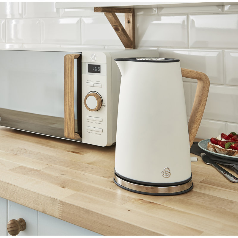 Nordic White 1.7L Cordless Electric Kettle with Wood-Effect Accents