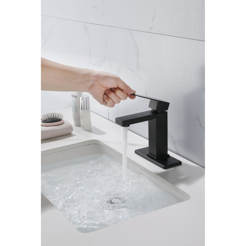 Pop - Up Drain And Single Handle Bathroom Faucet  Overflow , Matte Black Stainless, Splash Water Flow Sink In Black, Corrosion Design