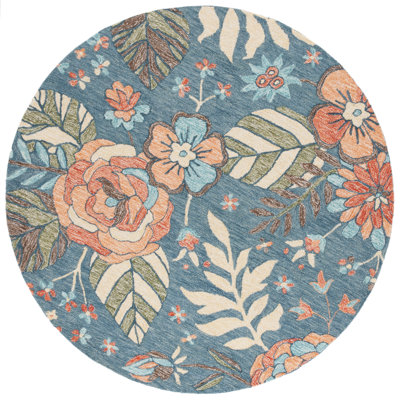 Jardin Handtufted Wool Cotton Floral Rug in Blue/Green