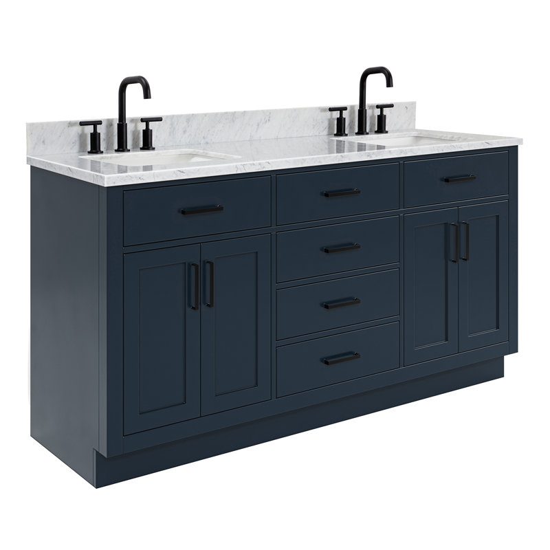 ARIEL HEPBURN 73 IN DOUBLE RECTANGLE SINK VANITY 1,5 IN, Midnight Blue, Rectangular, 67"
