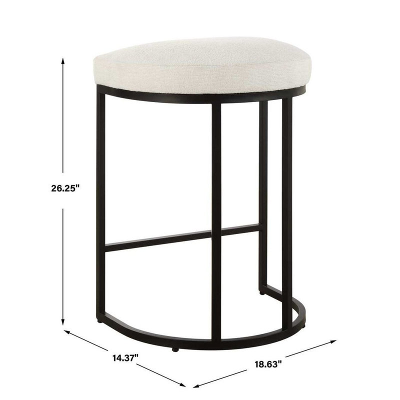 Tabouret de comptoir en fer noir mat avec tissu performance crème clair H 26 po x P 14 po x l 19 po
