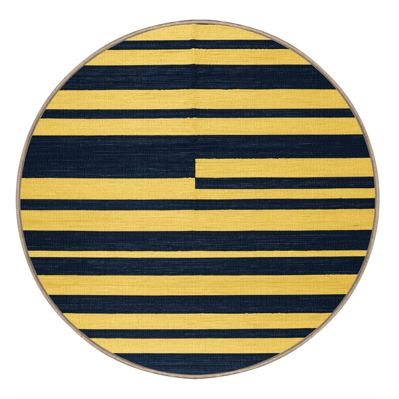 Tapis jaune à rayures horizontales lavable à la machine, Rond 7 pi