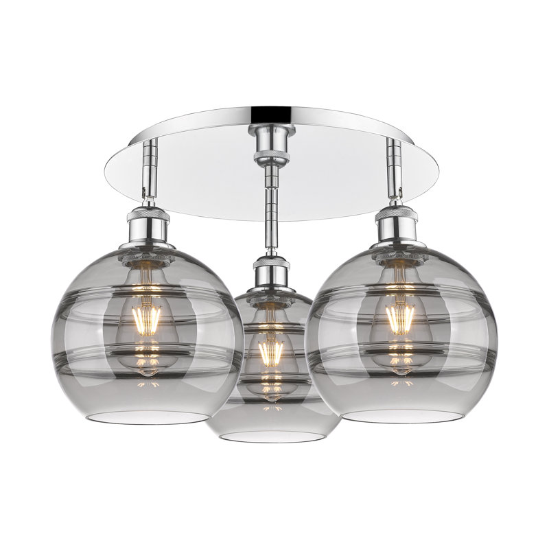 Plafonnier semi-encastré Glassoff, Gris fumée clair, H 10,88 po x l 19,75 po x P 19,75 po, Chrome poli