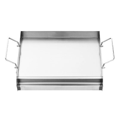 Plaque de cuisson en acier inoxydable 17 x 13 po pour barbecue universel - Haute résistance à la chaleur, poignées amovibles, bac à graisse, rebords latéraux, renforts en forme de X pour les barbecues conviviaux, facile à évider
