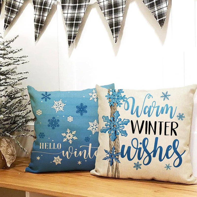 Ensemble de 4 housses de coussins décoratifs Hello Winter