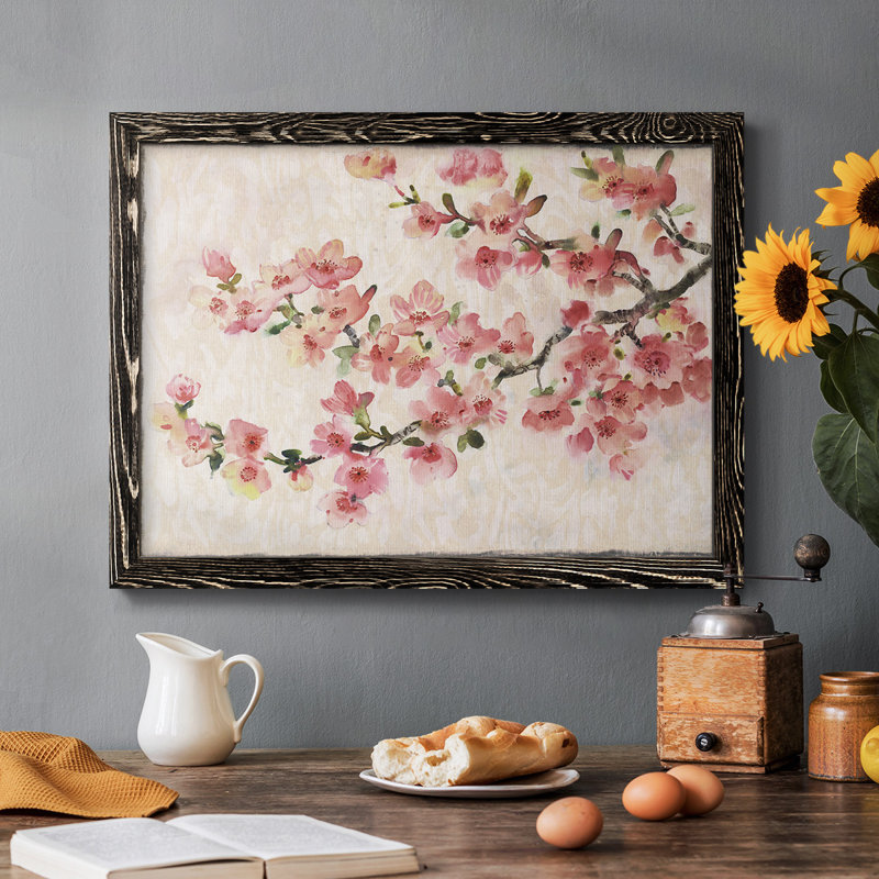«Cherry Blossom Composition I», peinture sur toile encadrée, H 26 po x l 38 po x P 1,5 po, Noir