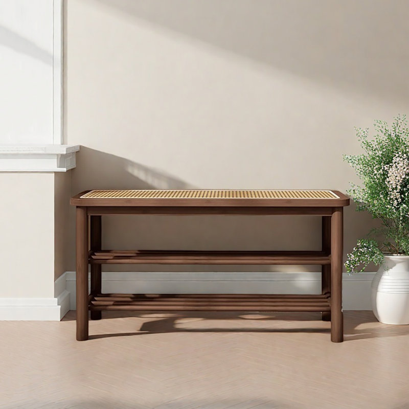 23.6in Shoe Storage Bench, Light Walnut