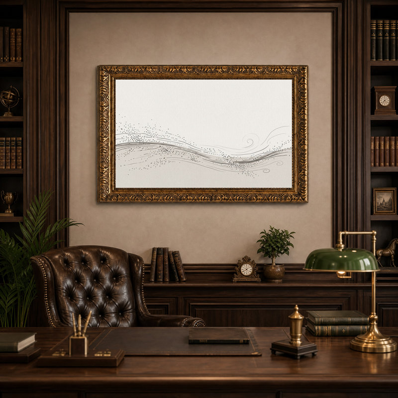 Toile murale abstraite noir et blanc avec lignes et points tourbillonnants, 16"H x 24"W
