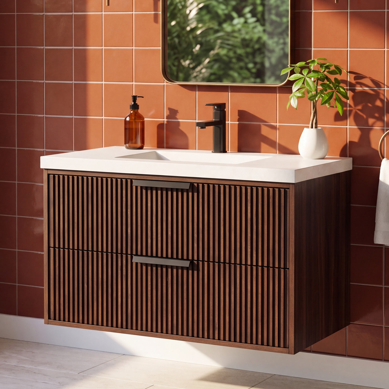 Anelie 36 " Single Bathroom Vanity, Walnut, Matte Black