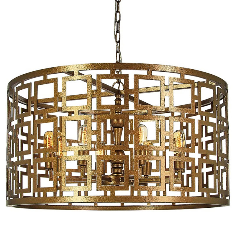Lustre cylindrique unique à 8 lumières Fifth, Laiton bronzé
