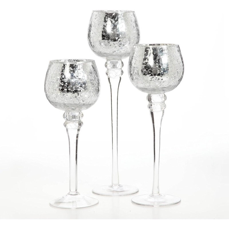 Ensemble de 3 bougeoirs en verre craquelé métallique Hosley - 12 po, 10 po, 9 po, décoration intérieure élégante, éclairage ambiant, centres de table élégants et idée cadeau