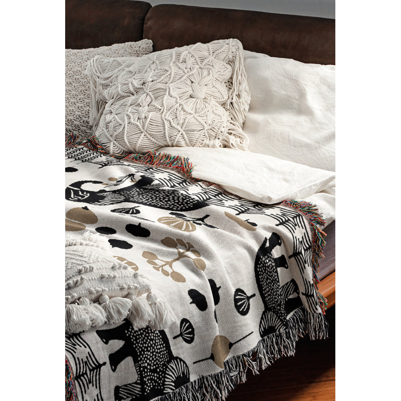 Jeté en mélange de coton Gardo Elephant, Beige / noir / blanc cassé, L 60 po x l 50 po