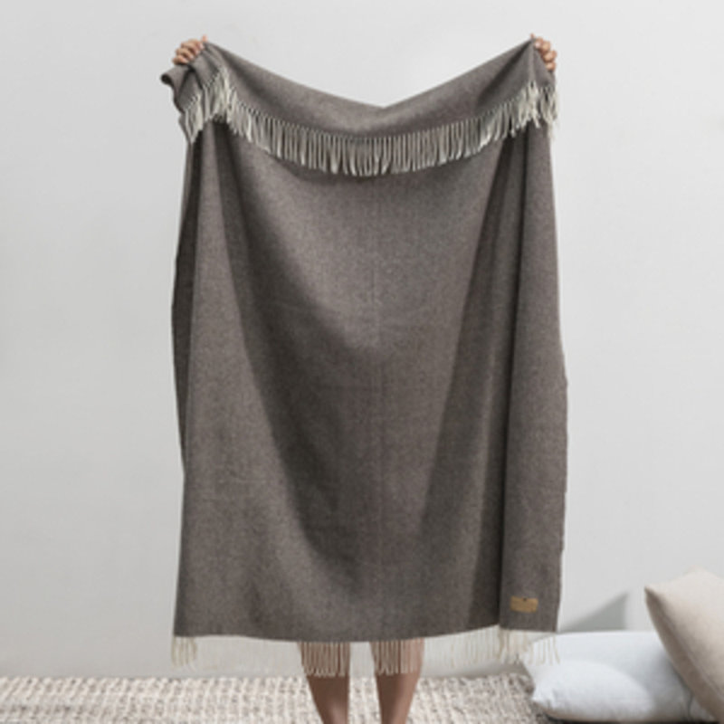 Pinstripe Cashmere/Lambswool Throw, Mocha