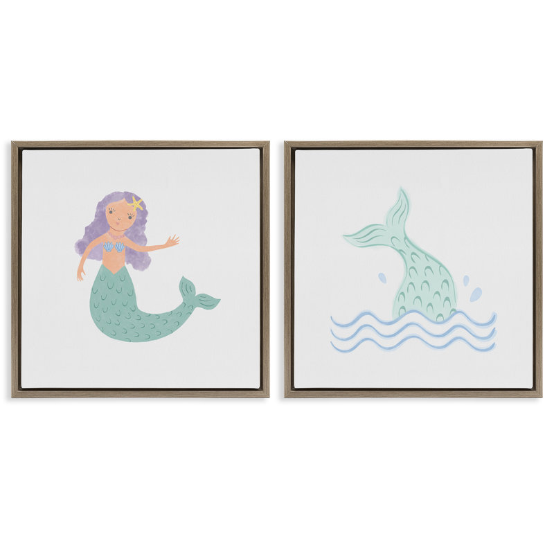 «Ocean Mermaid Splash», ensemble de 2 toiles flottantes encadrées par Carrie Cantwell, Cadre flottant orme Montalcino