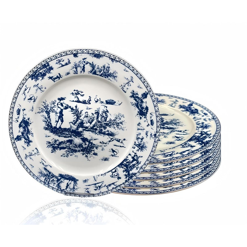 Assiettes plates en céramique, plat de service plat rond Rodriguez Inch pour apéritif, salade, dessert et steak, ensemble de 6, (bleu)