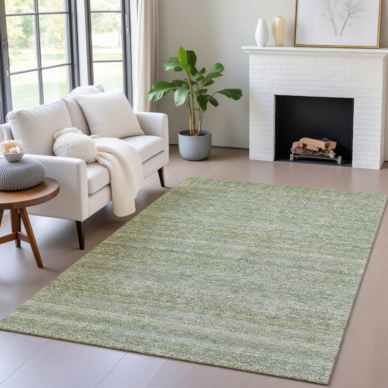 Tapis de sauge Xhevrie intérieur / extérieur lavable à la machine, Rectangulaire 3 pi x 5 pi