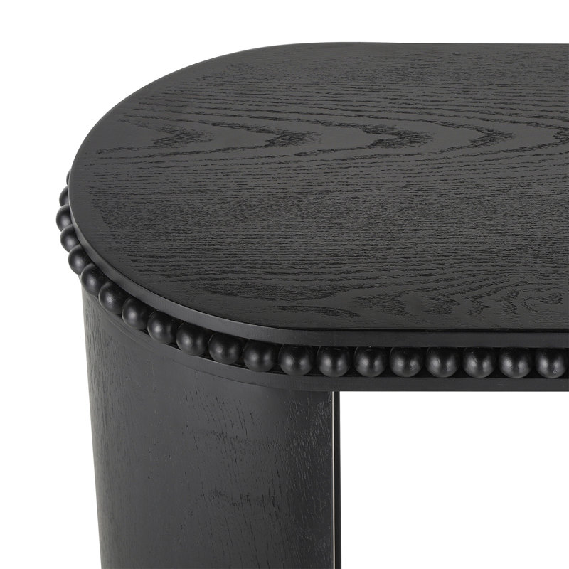 Console rétro Mirod avec garniture perlée et pieds courbés réversibles, finition en placage de bois naturel, Noir