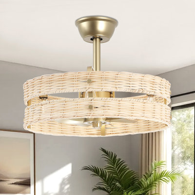 Ventilateur de plafond en rotin 18,5 po avec ensemble d'éclairage et télécommande
