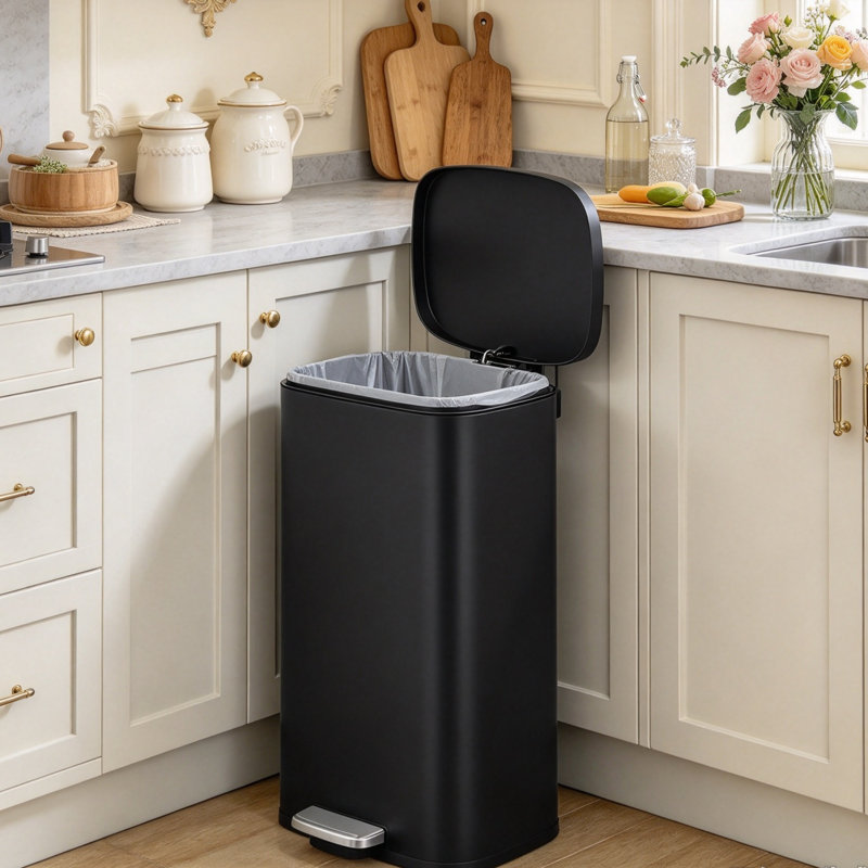 50L White Steel Pedal Kitchen Bin with Soft-Close Lid