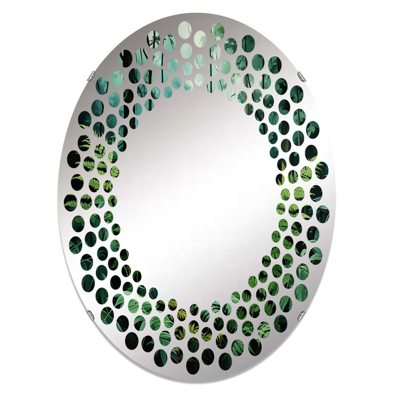 Emerald Green Ferns Forest VI - Miroir mural à pois | Ovale, 35,4 po x 23,6 po