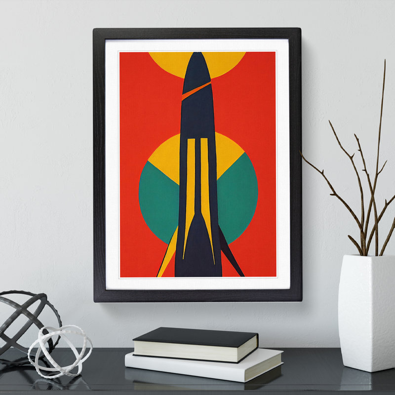Retro Spaceship Rocket No.3 - Wall Art, Black Framed, 64cm H x 46cm W x 2cm D