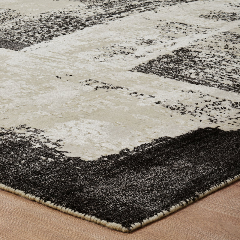Atelier Inkstroke Ivory Black Wool Hand Loomed Area Rug, Rectangle 2' x 3'