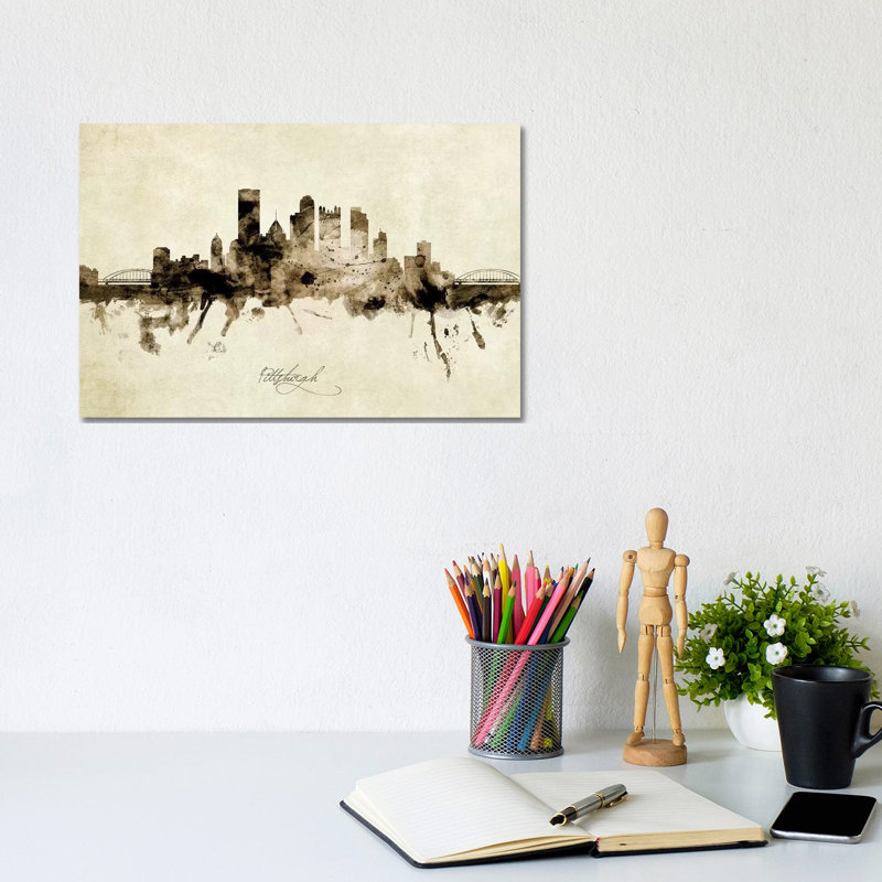 Pittsburgh Pennsylvania Skyline by Michael Tompsett - 1 Piece Wrapped Canvas Wall Art, 20.32 cm H x 30.48 cm W
