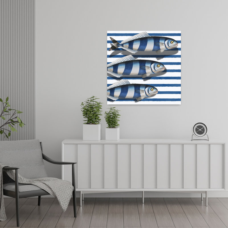Rayé, océan, poisson, plage, art mural, H 24 po x l 24 po