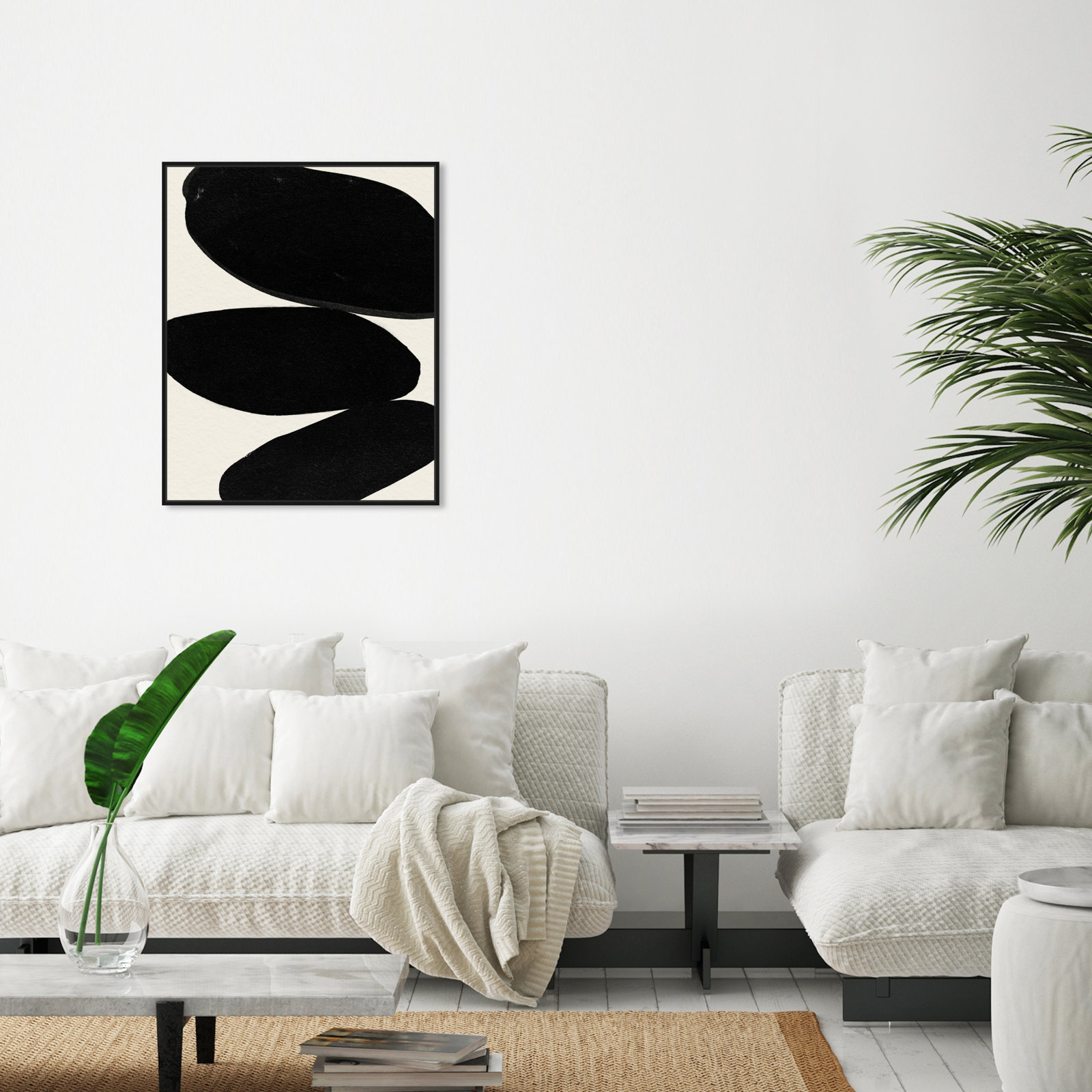 Beige and Black Abstract Modern Print, Black, 31" H x 25" W