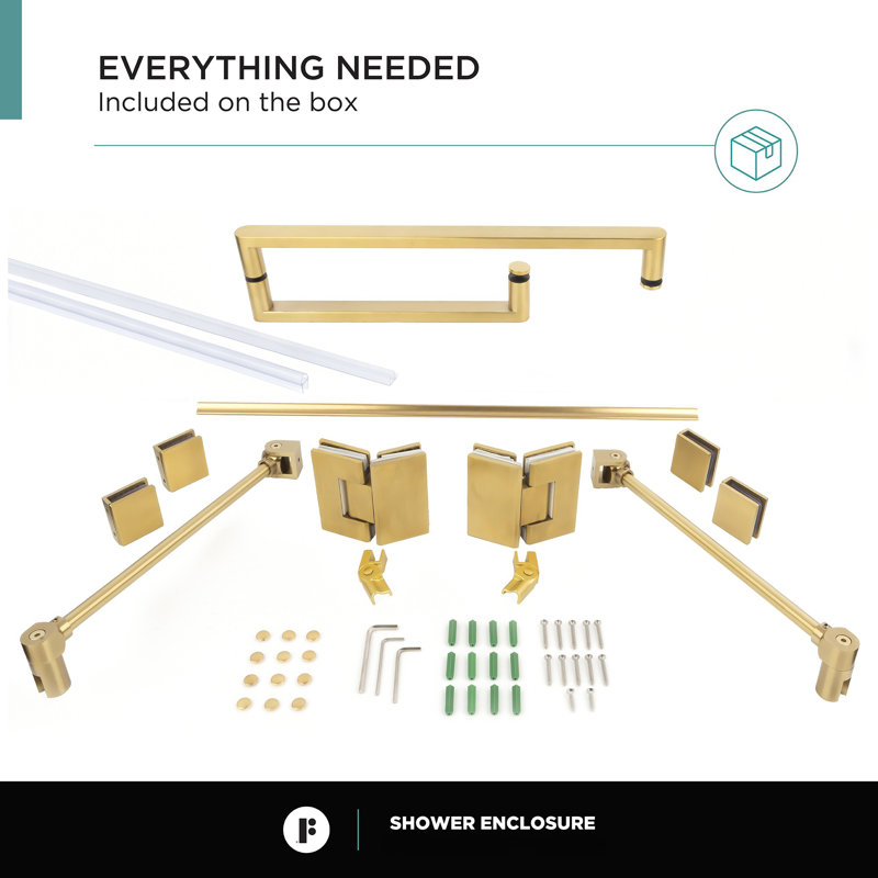 40.37'' W x 74.25'' H Hinged Frameless Shower Door, Satin Brass