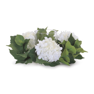 Hydrangea Candle Ring with Glass Hurricane