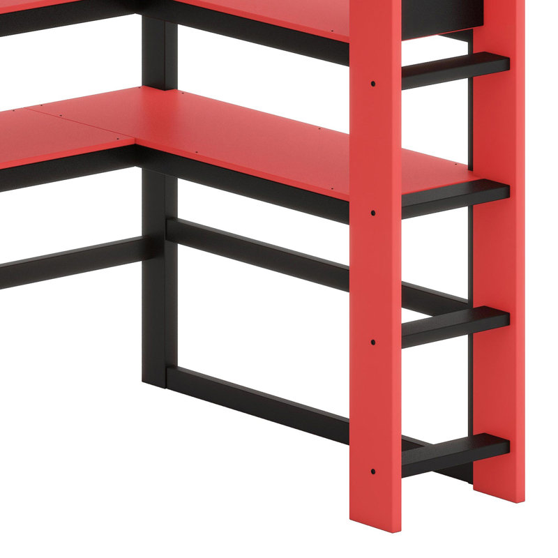 Multifunctional Loft Bed with Integrated Workstation, Side Organization Rack, Extensive Shelving, and Customizable RGB Lighting