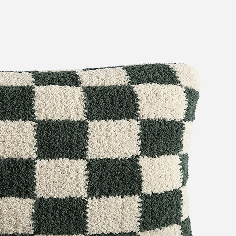 Checkerboard Lumbar Pillow Cover & Insert, Moss/Sahara Tan Checkered, 20" H x 20" W' x 1.4" D