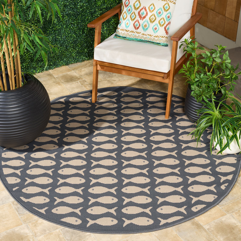 Annika Gray/Beige Indoor/Outdoor Area Rug, Round 5'3"