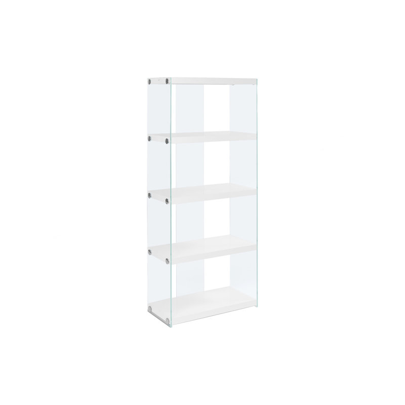 Bibliothèque contemporaine à 4 niveaux avec verre trempé, 58.8" H x 24.05" W x 12.05" D