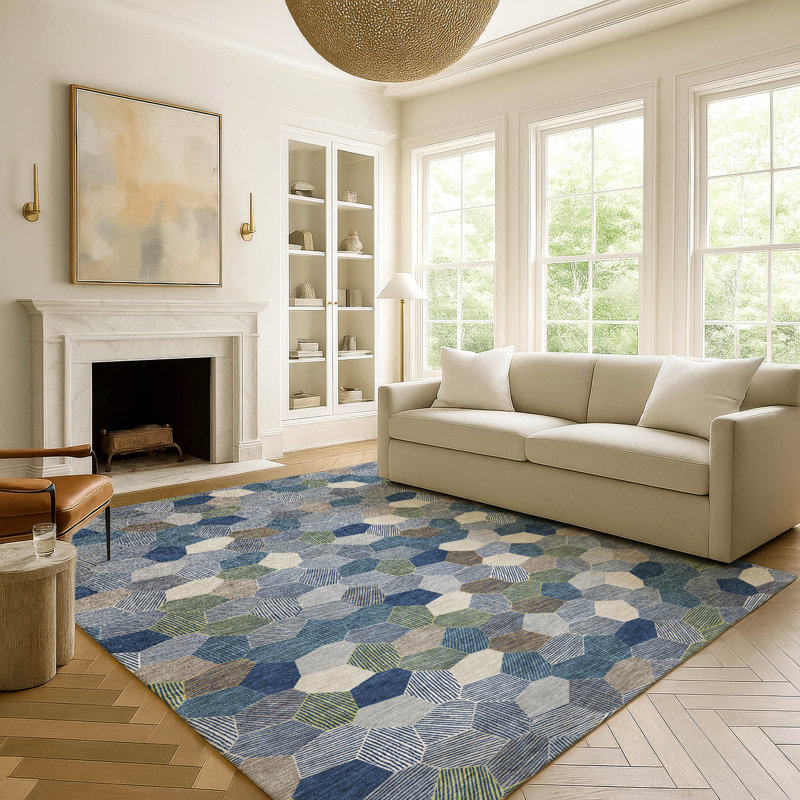 Machine Washable Indoor/Outdoor Chantille ACN2573 Geometric Rug, 3' x 5', Navy