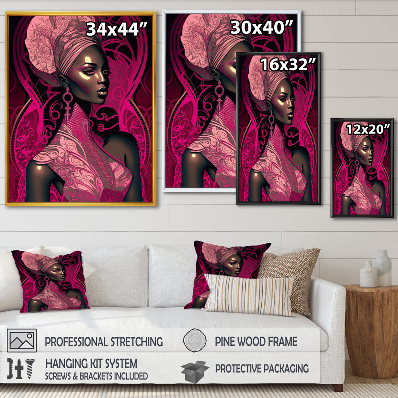 Edo, beau modèle rétro afro-américain sur toile, H 20 po x l 12 po x P 1 po, Cadre flottant noir