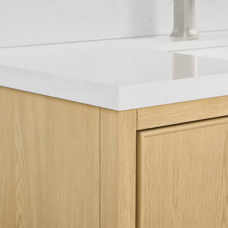 Ensemble de meuble-lavabo mural 60 po en chêne scandinave Isola, Beige, Nickel brossé
