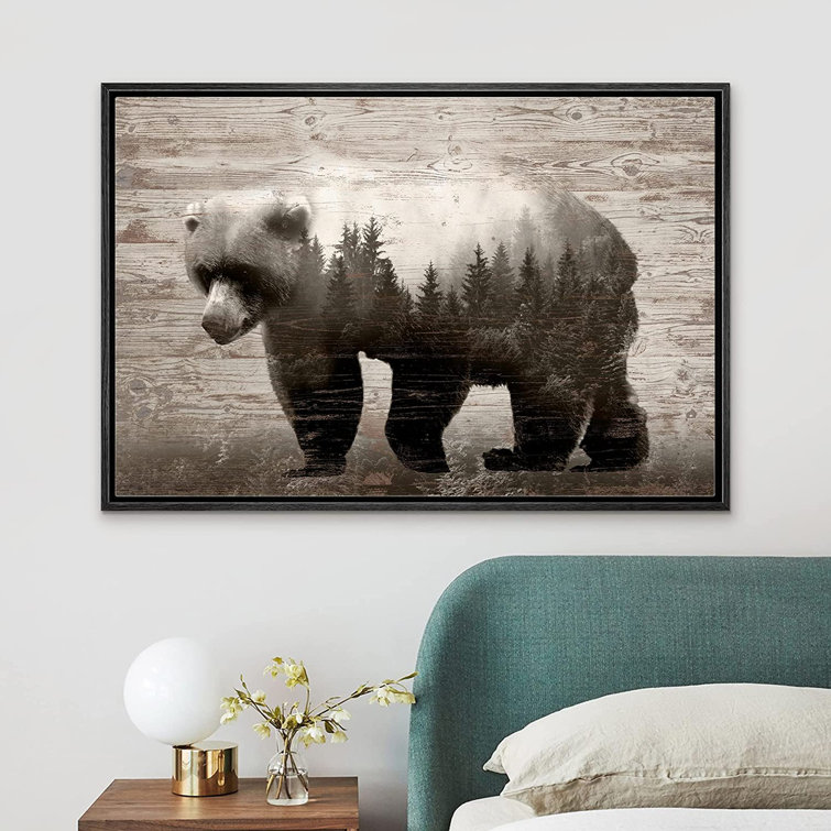 SIGNLEADER Framed Canvas Print Wall Art Wood Panel Double Exposure Forest  Bear Animals Wildlife Digital Art Realism Decorative Rustic Relax/Calm For Living  Room, Bedroom, Office Wayfair Canada