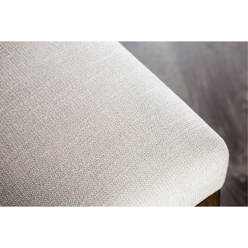 Banc rembourré rustique avec finition brune et blanche, base en tréteaux, 59,5 pouces de large pour le banc de décoration de salle à manger, coussin en tissu sur l 59,5 po, complément